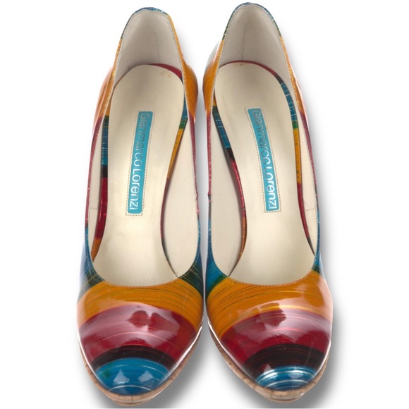 Gianmarco Lorenzi Multi Color Patent Leather Size US 9|IT 39 Excellent Pre-Loved - Picture 2 of 9